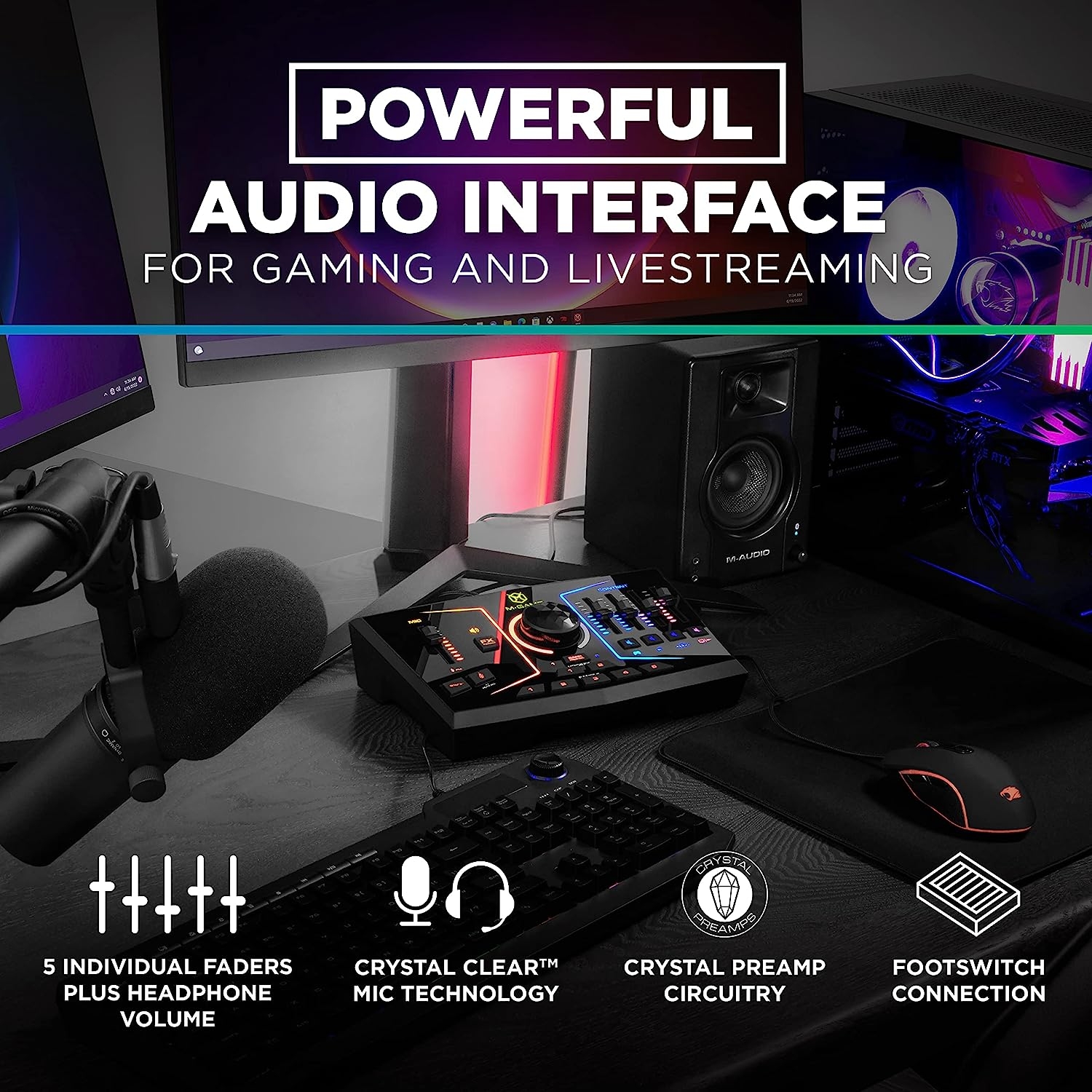 M-Game Solo USB Audio Interface Mixer for Streaming and Gaming with XLR Microphone in, Optical in, Voice FX, Sampler, Lights and - Image 4