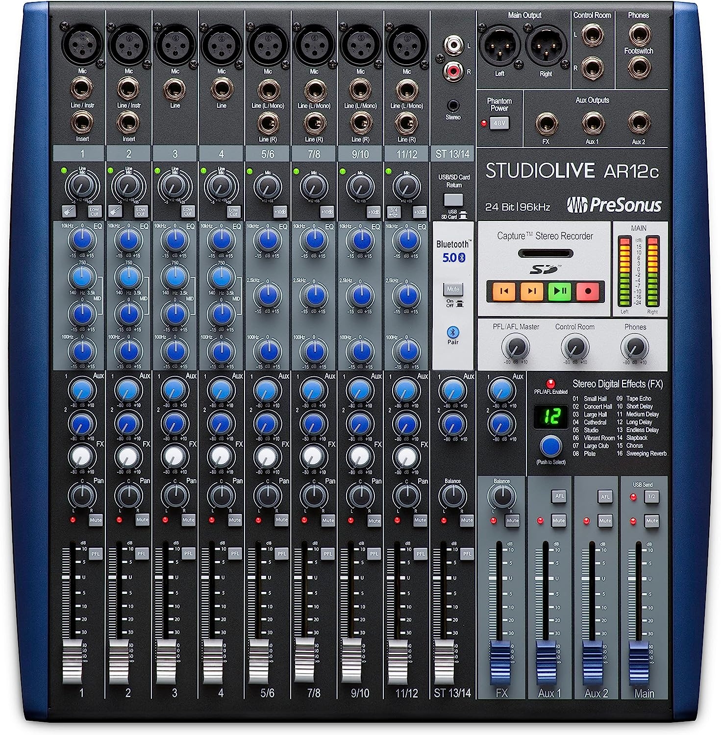 PreSonus StudioLive AR12c 14-Channel USB-C Hybrid Digital/Analog Performance Mixer, Unpowered