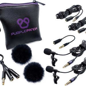 Purple Panda Dual Interview Lavalier Lapel Microphone Kit (2 Pack) for Podcast - Professional Omnidirectional Clip On Lav Mic -