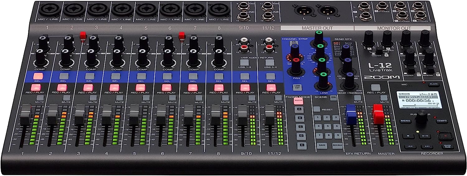 Zoom LiveTrak L-12 Digital Mixer & Multitrack Recorder, for Music, Podcasting, and More, 12-Input/ 14-Channel SD Recorder, - Image 9