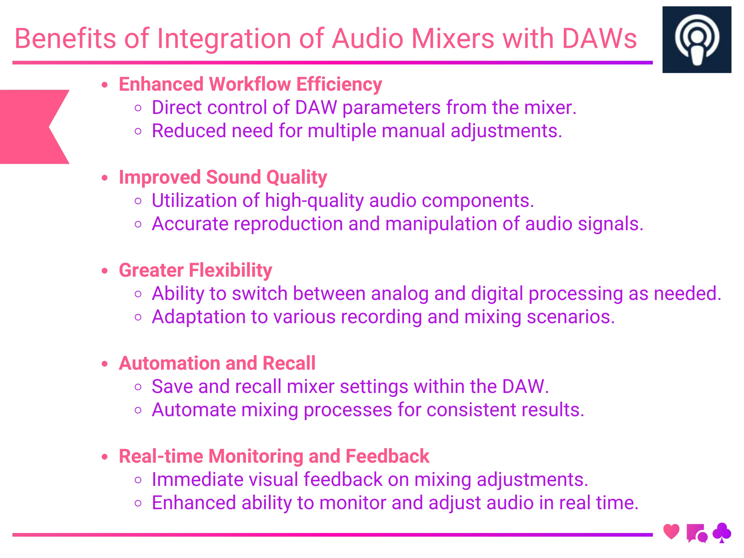 Benefits of Integration of Audio Mixers with DAWs