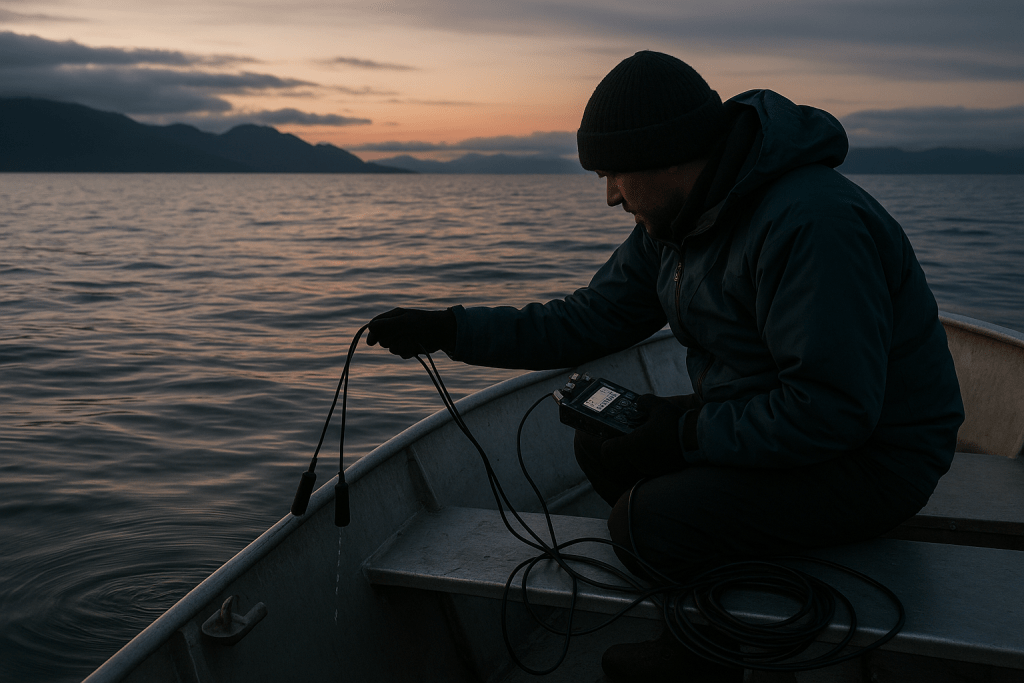 Field recordist captures humpback whale songs using underwater audio tools